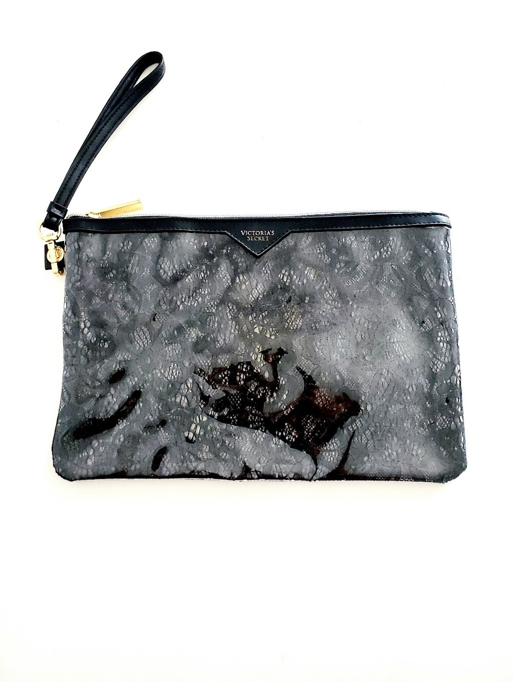 Victoria's Secret Black Lace-Overlay Wristlet Clutch